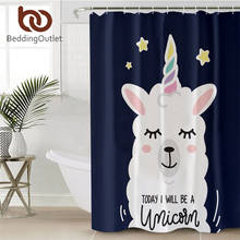 BeddingOutlet-cortina de ducha con diseño de unicornio, bonito visillo de ducha impermeable con ganchos para baño, cortina de ducha de Alpaca 2024 - compra barato