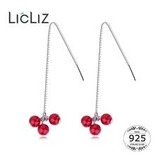 LicLiz 925 Sterling Silver Red Cherry Agate Drop Earrings for Women Long Box Chain Dangle Earring Silver Jewelry Brinco LE0642 2024 - buy cheap