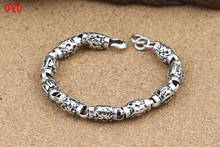 2021 new S925 sterling silver personality retro Thai silver male six-character mantra barrel beaded bracelet 2024 - buy cheap