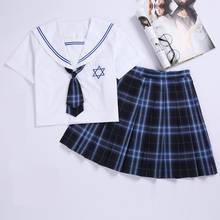 Conjunto de uniforme de manga corta para chica, uniforme escolar de manga corta, traje de marinero, azul, gótico, JK 2024 - compra barato
