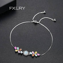 FXLRY Luxury White Color /Multicolor Micro Paved Cubic Zircon Simple Adjustable Flower Bracelet For Women Party Jewelry 2024 - buy cheap