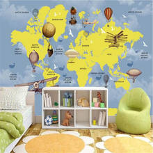 Dibujos Animados personalizados, globos aerostáticos, mapa del mundo, Mural de fondo para habitación de niños, papel de pared 3D para decoración de habitación de niños 2024 - compra barato