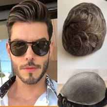 Man Wig Salon Barber Shop Thin Skin Men Grey Toupee Human Hair Natural Hairline Remy Hair Pieces Can Cut Any Size Real 2024 - buy cheap