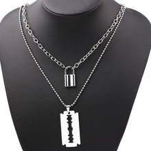 Double-deck Hip-hop Blade Lock Pendant Necklace Man Women Rock Rap Fashion Street Jewelry Harajuku Trendy Two Chain Chic 2024 - buy cheap