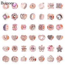 Buipoey Shiny Crystal Rose Gold Beaded Charm Beads Fit Original Bracelet & Necklace Jewelry Accessory Bead 2024 - buy cheap