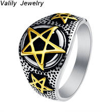 Valily Mens Retro Pentagram Satanism Five-Pointed Star Ring Silver Tone Stainless Steel Signet Personality Ring Jewelry for Men 2024 - buy cheap