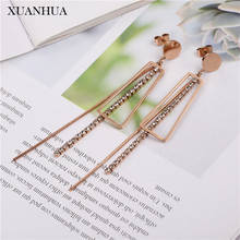 Xuanhua brincos femininos de ouro rosado, joias com borla em aço inoxidável, acessórios de joias femininas longas 2024 - compre barato