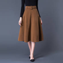 New 2020 Autumn Winter Women's Skirts With Belt Casual High Waist A-Line Solid Thicken Elegant Vintage Mid Wool Skirt Khaki 2024 - buy cheap