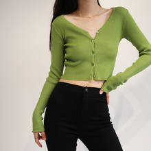 Women V Neck Fitted Rib Crop Cardigan Button Up Knit Crop Top 2024 - buy cheap