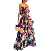 Hot style summer bohemian 2 pieces tops and maxi skirt set lady floral print two pieces skirt suit DFC549 2024 - buy cheap