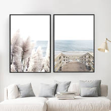 Coastal Wall Art Canvas Painting Pastel Beach Landscape Posters and Prints Pampas Grass Wall Pictures for Living Room Home Decor 2024 - buy cheap