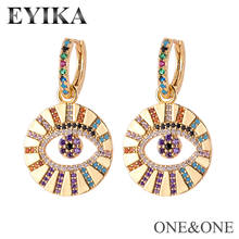 EYIKA Colorful Hoop Earrings Multicolor Zircon Women Rainbow Jewelry Vintage Design Round Shape Brass Shining Evil Eye Earrings 2024 - buy cheap