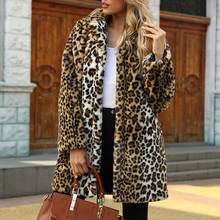 Leopard Print Faux Fur Coat With Pocket Women Winter Thick Warm Plush Jacket 2021 Fashion Elegant Long Lapel Outerwear Plus Size 2022 - buy cheap