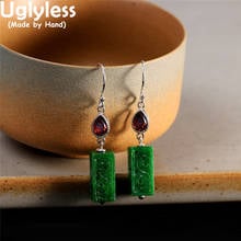 Pendientes de Esmeralda cuboide Uglyless para mujer, joyería étnica con patrones de tótem, pendientes de plata tailandesa 925, pendientes cuadrados rectangulares Brinco 2024 - compra barato