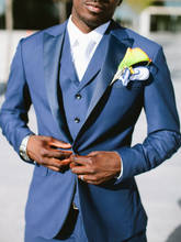 Мужской облегающий костюм ANNIEBRITNEY, темно-синий костюм из 3 предметов, свадебный смокинг для жениха, Свадебный костюм с брюками 2024 - купить недорого