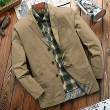 Весна-Осень 2020, повседневный однотонный пиджак, блейзер, мужская верхняя одежда, армейский Военный Бомбер, куртка, Мужской Хлопковый Блейзер, костюм, пальто, плюс размер 5XL 2024 - купить недорого
