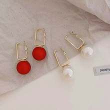 YAOLOGE  Rectangular Gold Hook White Red Champagne Pearl Earrings Simple Trendy Elegant Earrings Short Dangle Jewelry For Women 2024 - buy cheap