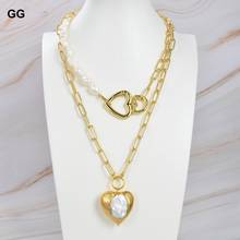 GG Jewelry Natural 2 Rows Cultured White Baroque Pearl Statement Chain Necklace Heart-Shaped Pearl Pendant Necklace For Women 2024 - buy cheap