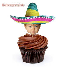 Top com foto personalizada em forma de rosto, sombrero mexicano, para chá de bebê, cupcakes, topos para festa de aniversário 2024 - compre barato