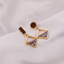 Asymmetric Lattice Geometric Earrings Korean Style Drop Earrings Gold Color Square Acrylic Jewelry 2024 - buy cheap