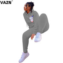 VAZN 2020 Winter High-end Casual Simple Free Daily Hooded Full Sleeve Top Long Pants Tracksuits Slim Women 2 Piece Se 2024 - buy cheap