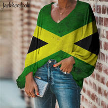 Jackhereluk/Женские блузки с принтом ямайского флага, большие размеры, свободные топы, модная Женская Весенняя рубашка с длинными рукавами 2024 - купить недорого