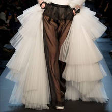 Falda larga de tul con volantes para mujer, falda larga con volantes en color blanco, con cola desmontable, hecha a medida 2024 - compra barato