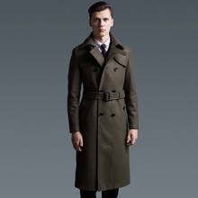 Новые длинные шерстяные пальто мужские роскошные двубортные однотонные мужские куртки и пальто плюс размер 5XL 6XL осень зима мужские тренчи 2024 - купить недорого