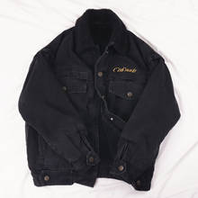 Jaqueta jeans de inverno feminina, casaco de lã de corvino quente, lavagem vintage, preto, roupa para áreas externas, coreana, jaqueta solta para mulheres 2024 - compre barato