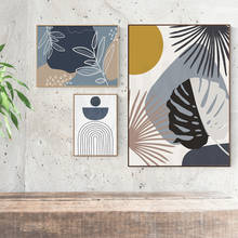Arte geométrica de parede com folhas, pintura abstrata em tela, posteres e impressão, imagem de parede para decoração de sala de estar 2024 - compre barato