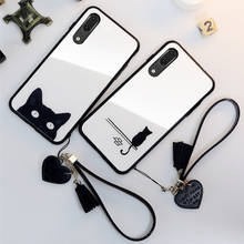 Case & Strap Para Huawei honor Caso 20 Pro 20i Vidro Duro telefone Tampa Traseira Para Huawei honor 20 V20 moda Gato Bonito cordão funda 2024 - compre barato