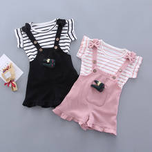Conjunto de roupas para bebê recém-nascido de 1-3 anos, listrado, top, camiseta, cor sólida, macacão, verão 2024 - compre barato