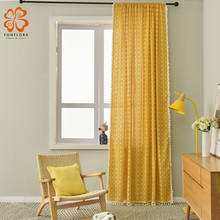 Yellow Geometric Curtains for Living Room American Style Plaid Tassels Chiffons Short Drapes for Kitchen Window Treatments 2024 - buy cheap