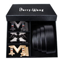 Barrbarrr. wang cinto masculino de couro legítimo 110 cm a 160cm, caixa de presente masculino com 3 peças de fivela automática 100% 2024 - compre barato
