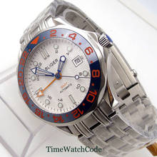 41mm GMT 3804 Automatic Men's Watch White Dial Sapphire Glass Date Display Ceramic Bezel Insert Steel Bracelet Green Lume Bliger 2024 - buy cheap