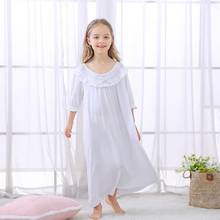 Camisón de algodón para niñas pequeñas, ropa de dormir de encaje suave, color blanco, suelto, con cuello redondo, novedad de verano 2024 - compra barato