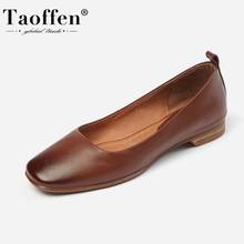 Taoffen-zapatos de tacón plano para mujer, calzado de piel auténtica con punta cuadrada, para primavera y otoño, talla 33-40 2024 - compra barato
