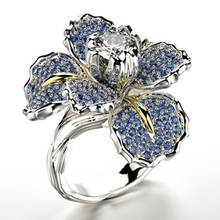 Модное синее обручальное кольцо оверлорда с цветком, полностью циркониевое кольцо принцессы с кристаллами, обручальные кольца для женщин, ювелирные изделия в стиле бохо, подарки 2024 - купить недорого