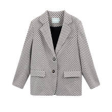 Chaqueta de traje de lana a cuadros para mujer, chaqueta holgada de estilo coreano, abrigo de lana a cuadros para primavera y otoño, 141a, 2021 2024 - compra barato