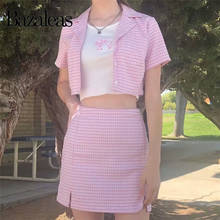 Bazaleas Cute Tartan Pink Women A-line Skirt saia plaid Mini Skirt harajuku High Waist Split faldas mujer moda 2020 2024 - buy cheap