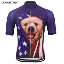 American flag dog cycling jersey men short sleeve bike clothing funny cycling wear jersey bicycle clothes braetan 2024 - buy cheap