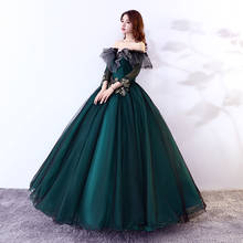 New dark green off shoulder long sleeve lady girl women princess prom banquet party performance ball dress gown free ship 2024 - buy cheap
