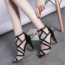 Summer Fashion Flock High Heels Sandals for Women Mixed Colors Buckle Open Toe Thin Heel Pumps Ladies Party Sandal Shoes Plus 42 2024 - buy cheap