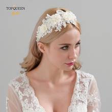 Topqueen s319 tiara de noiva moderna, faixa de cabeça para mulheres, renda, flor com pérola frisada, faixa de cabelo 2024 - compre barato