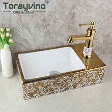 Torayvino Bathroom Sink Faucet Set Lavabo Art Pattern Gold Ceramic Vessel Basin With Brass Faucet Single Handle Mixer Tap 2024 - buy cheap