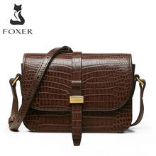 FOXER 2021 Women's Crossbody Bags Split Leather Shoulder Messenger Flap Bags Fashion Lady Small  Vintage Crocodile Pattern Purse 2024 - buy cheap