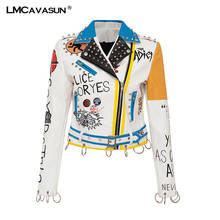 LMCAVASUN Rivet Pu Leather Bomber Jacket Women Punk Leopard And Letter Print Short Slim Locomotive Pu Leather Coat For Woman 2024 - buy cheap