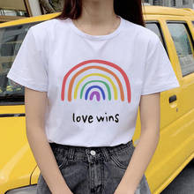 Camiseta Kawaii Lgbt para mujer, playera con estampado de "Love Wins", "Love Is Love", Bisexual, lesbiana Gay, ropa para mujer de arco iris 2024 - compra barato