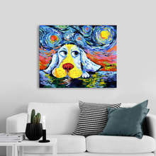 Pintura de parede aavv com imagens de animais impressos, tela sem moldura, estrelada, noite, cachorro, para sala de estar, decoração de casa 2024 - compre barato