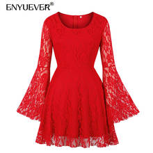 Элегантное Красное Кружевное Платье Enyuever, женская осенняя одежда, длинные расклешенные рукава, свадебные вечерние платья, короткое черное вечернее платье 2024 - купить недорого